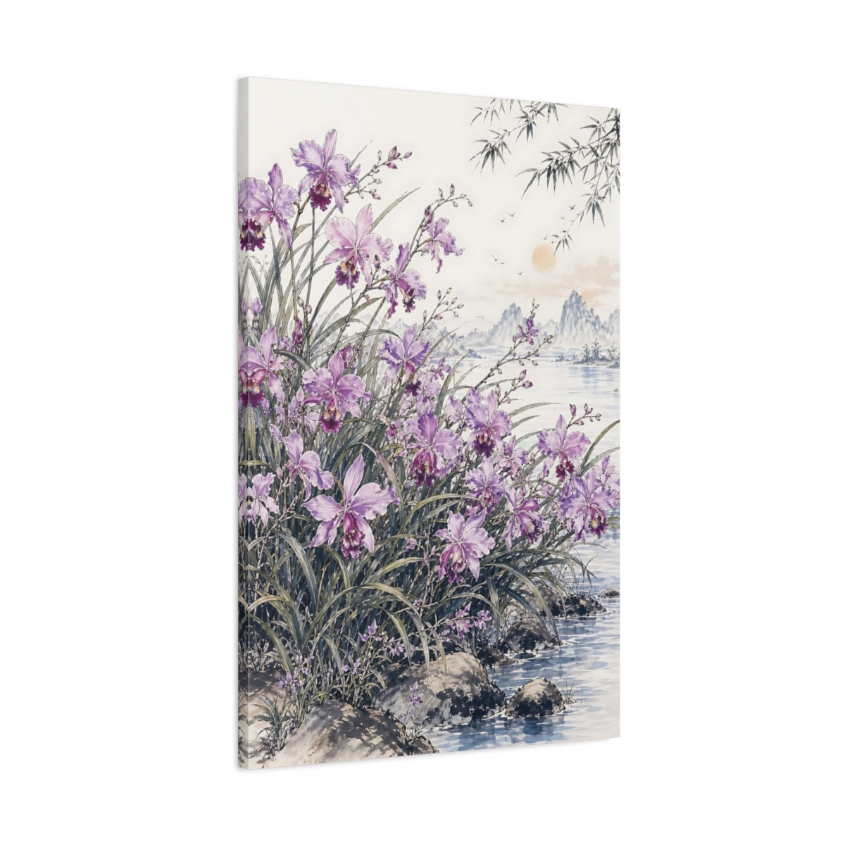 Main Mockup. Nature Orchids Purple Orchids shown as stretched canvas wall art