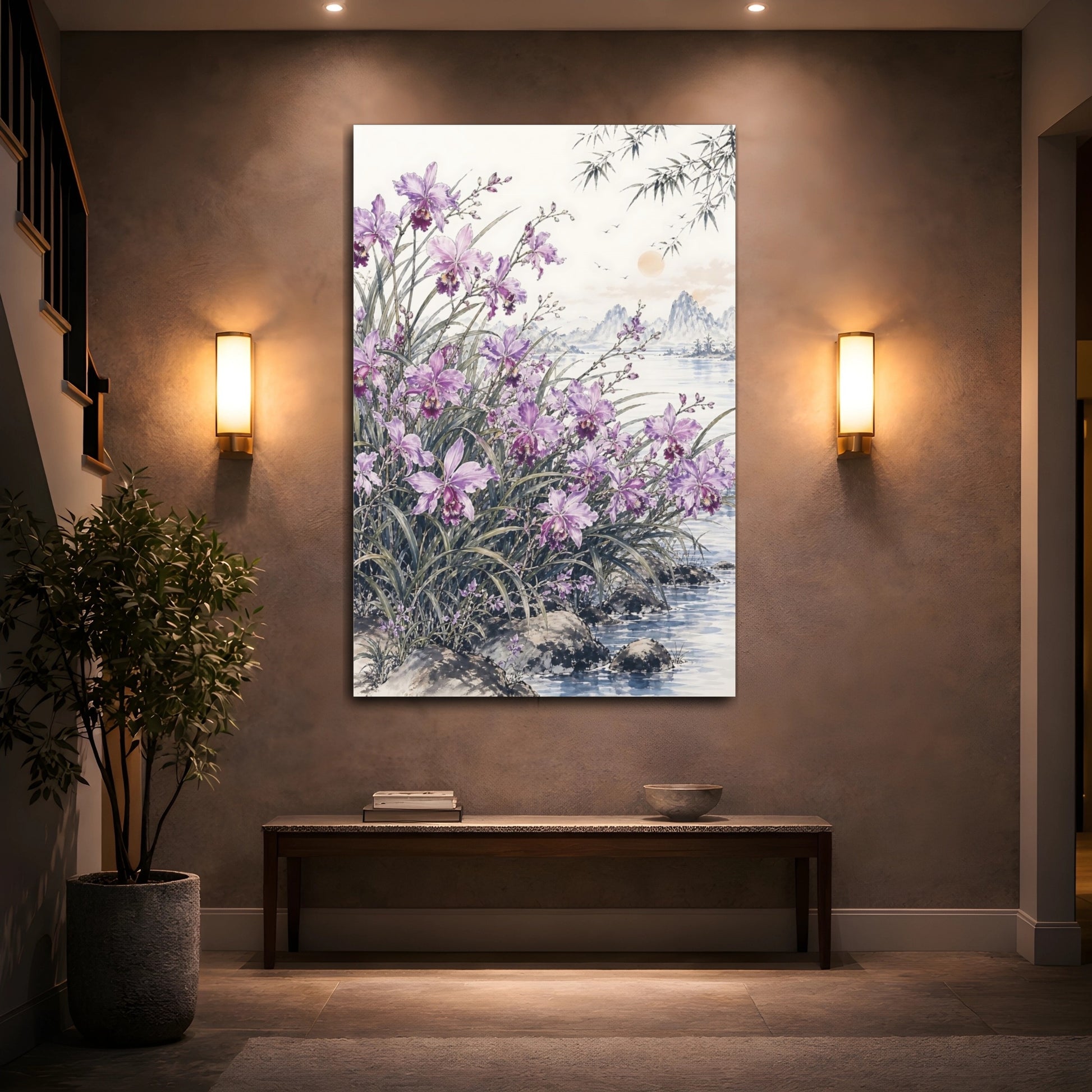 Mockup 2. Nature Orchids Purple Orchids shown as stretched canvas wall art