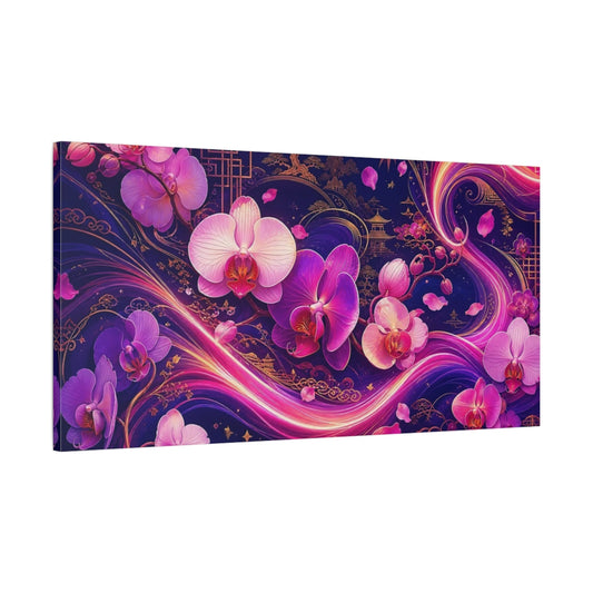Main Mockup. Nature Orchids Vibrant Orchid Art shown as stretched canvas wall art