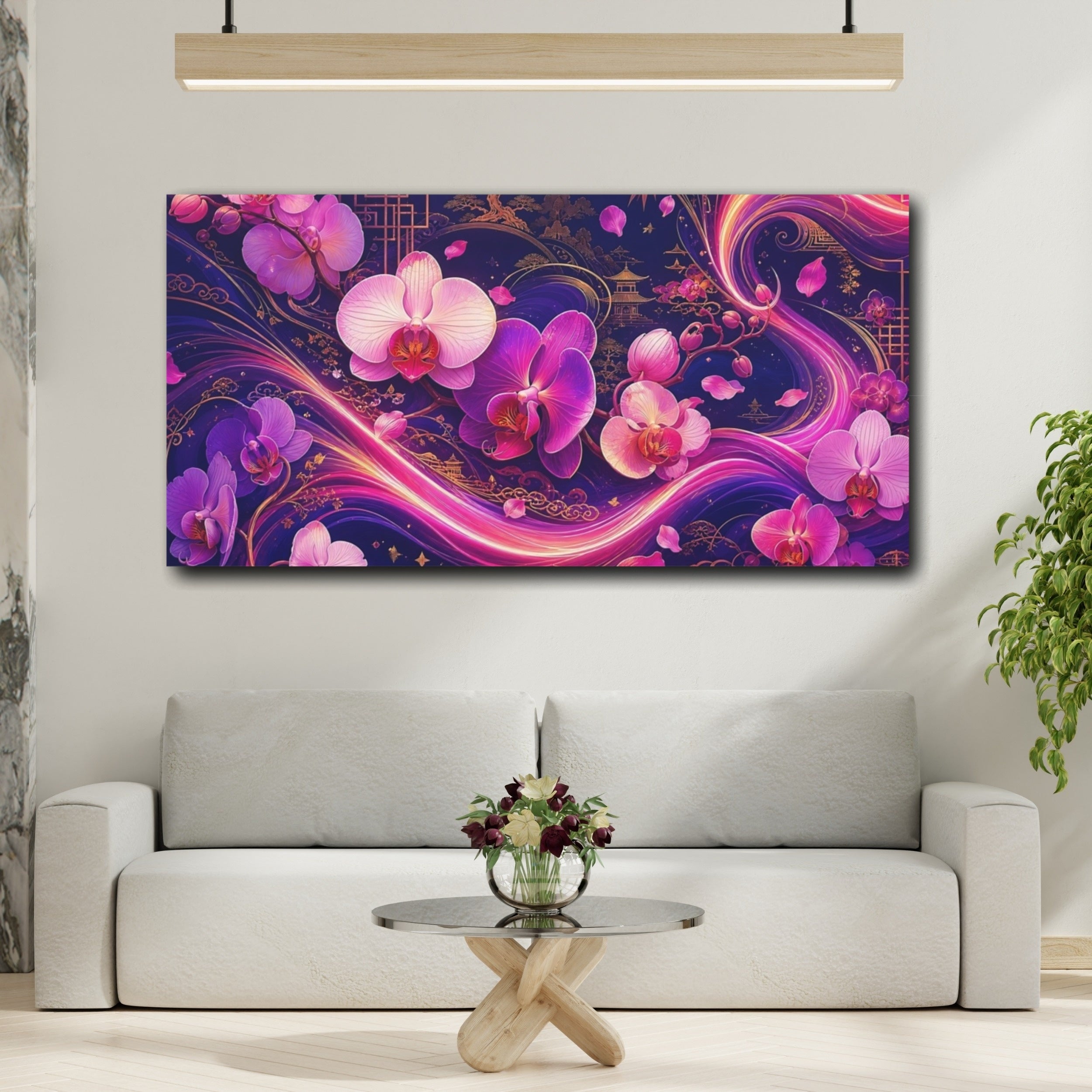 Mockup 2. Nature Orchids Vibrant Orchid Art shown as stretched canvas wall art