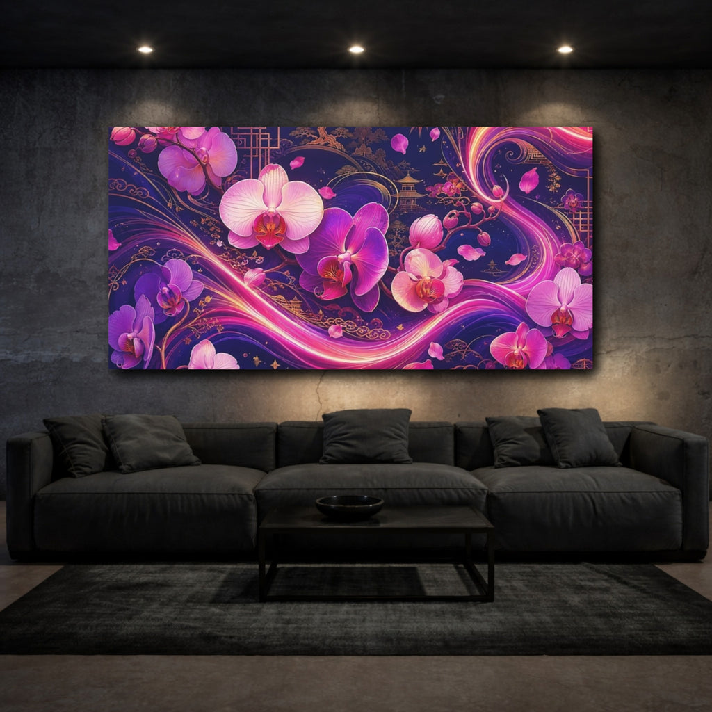 Mockup 3. Nature Orchids Vibrant Orchid Art shown as stretched canvas wall art