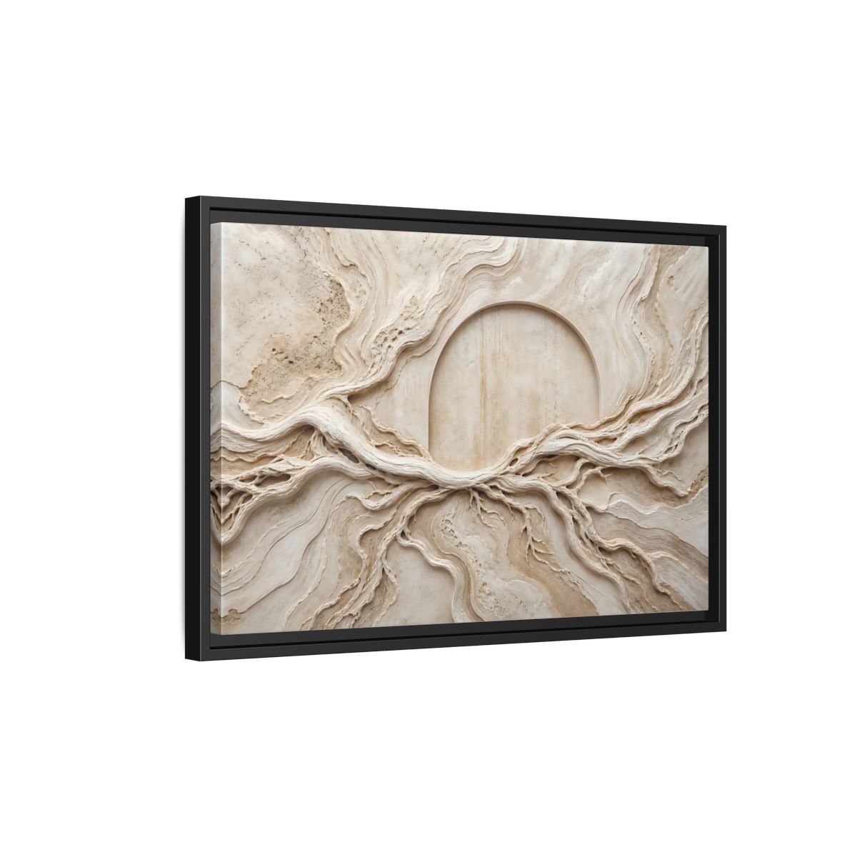 Side Mockup 3. Nature Organic Textures Beige Organic Textures shown as stretched canvas wall art