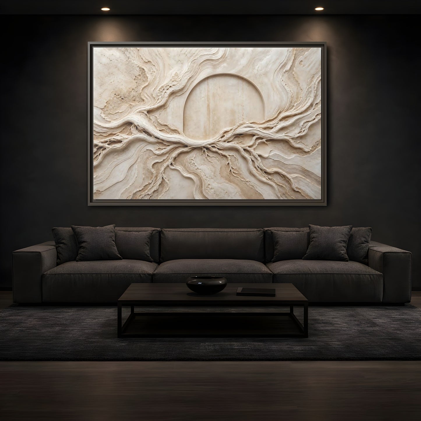Mockup 3. Nature Organic Textures Beige Organic Textures shown as stretched canvas wall art