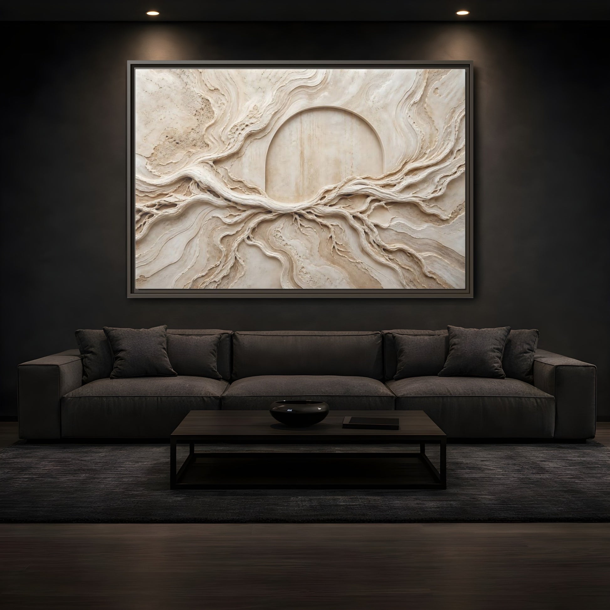 Mockup 3. Nature Organic Textures Beige Organic Textures shown as stretched canvas wall art