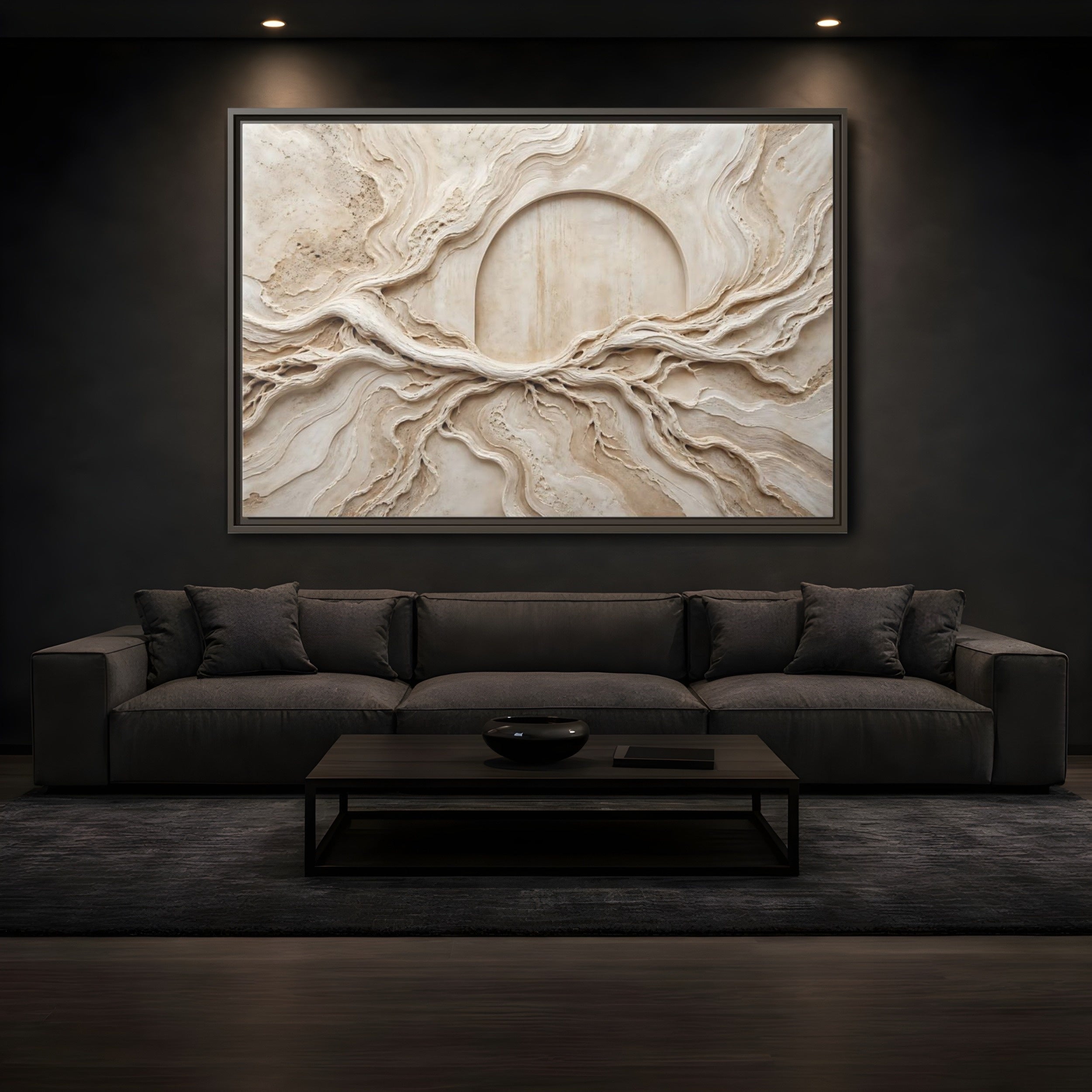 Mockup 3. Nature Organic Textures Beige Organic Textures shown as stretched canvas wall art