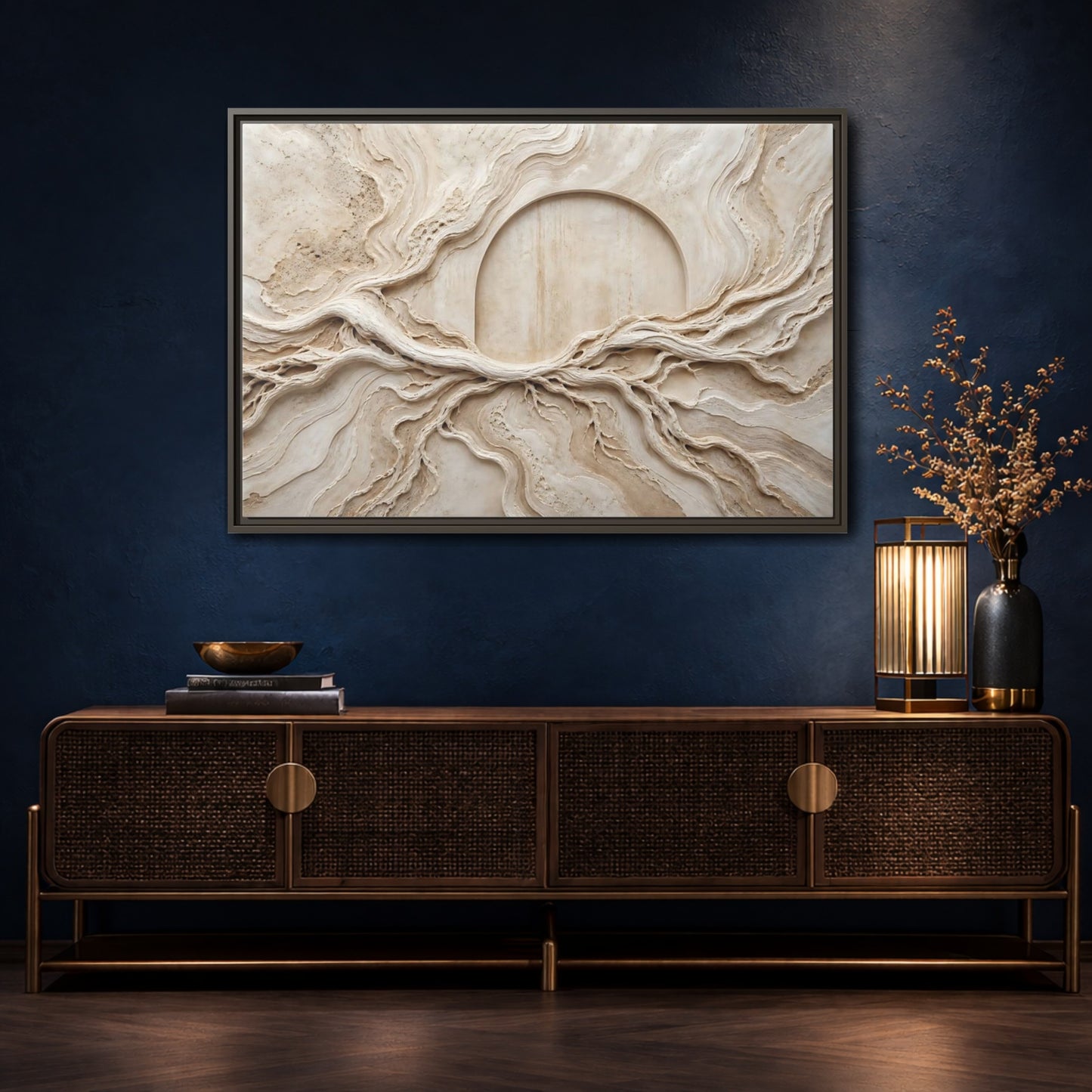 Mockup 4. Nature Organic Textures Beige Organic Textures shown as stretched canvas wall art