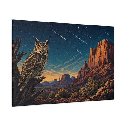 Side Mockup 1. Nature Owl Desert Night Owl shown as stretched canvas wall art