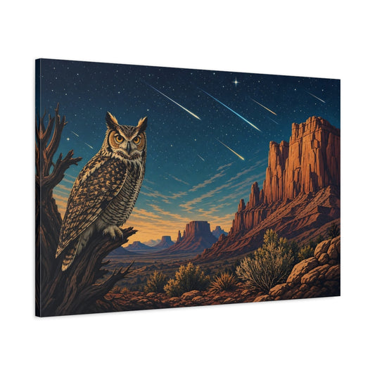 Main Mockup. Nature Owl Desert Night Owl shown as stretched canvas wall art