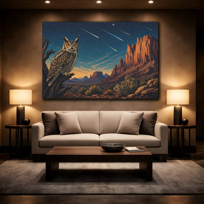 Mockup 2. Nature Owl Desert Night Owl shown as stretched canvas wall art