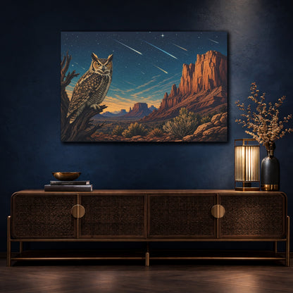 Mockup 4. Nature Owl Desert Night Owl shown as stretched canvas wall art