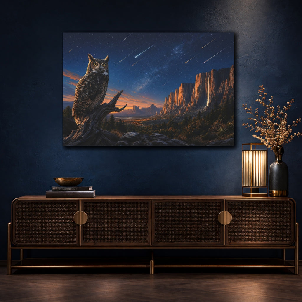 Mockup 4. Nature Owl Night Sky Owl shown as stretched canvas wall art