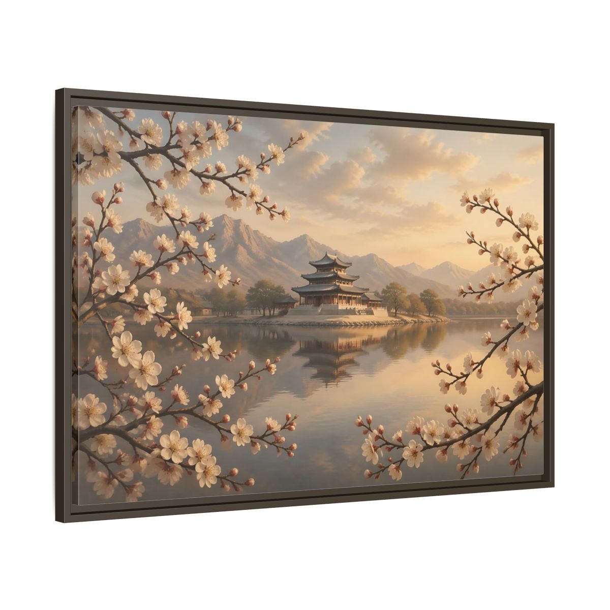 Main Mockup. Nature Pagoda Cherry Blossom Pagoda shown as stretched canvas wall art