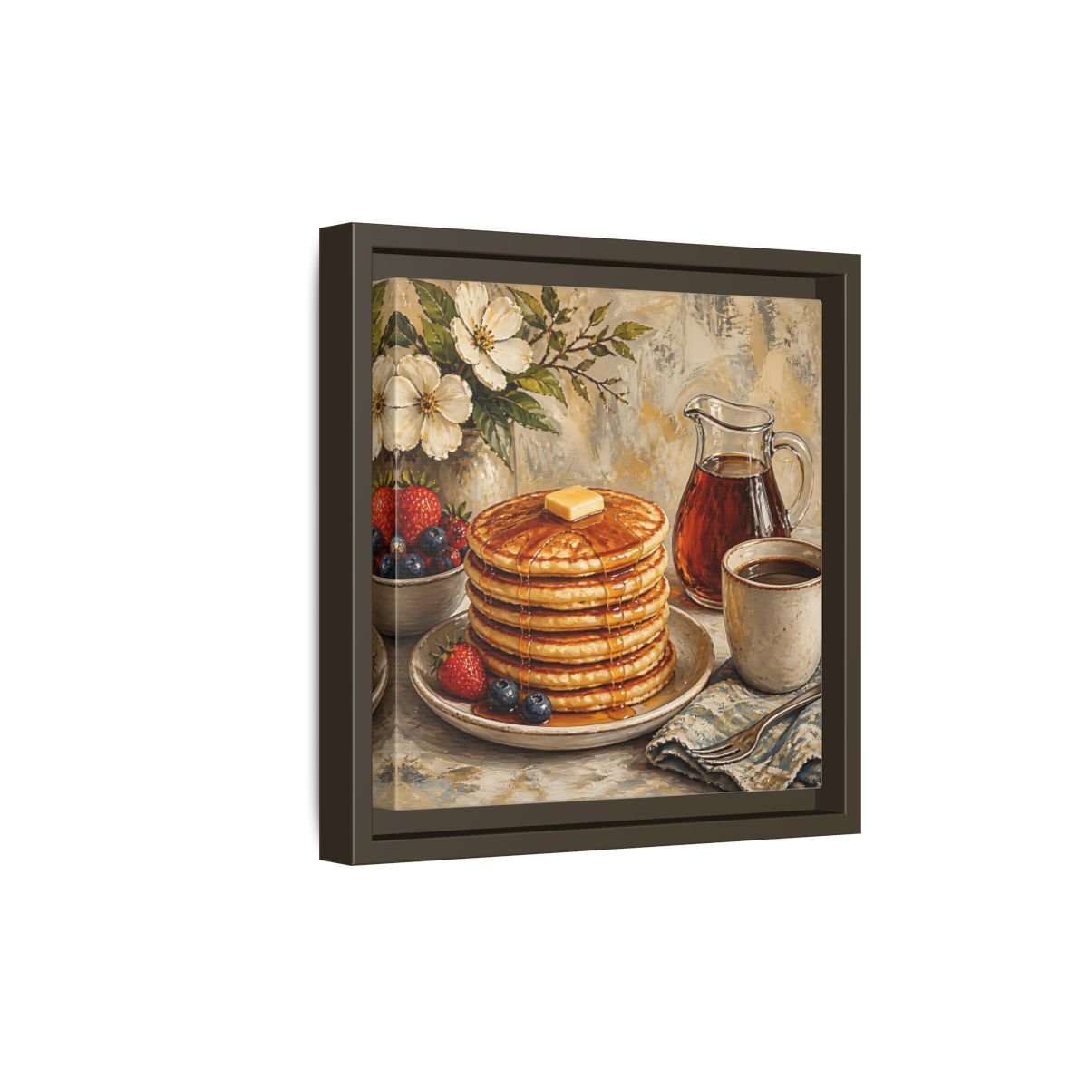 Side Mockup 20. Nature Pancakes Warm Breakfast Scene shown as stretched canvas wall art