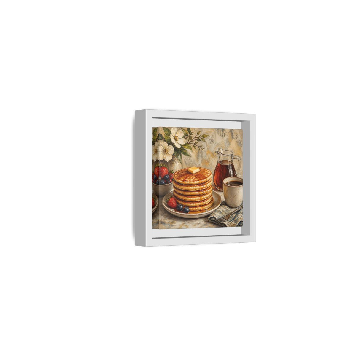 Side Mockup 22. Nature Pancakes Warm Breakfast Scene shown as stretched canvas wall art