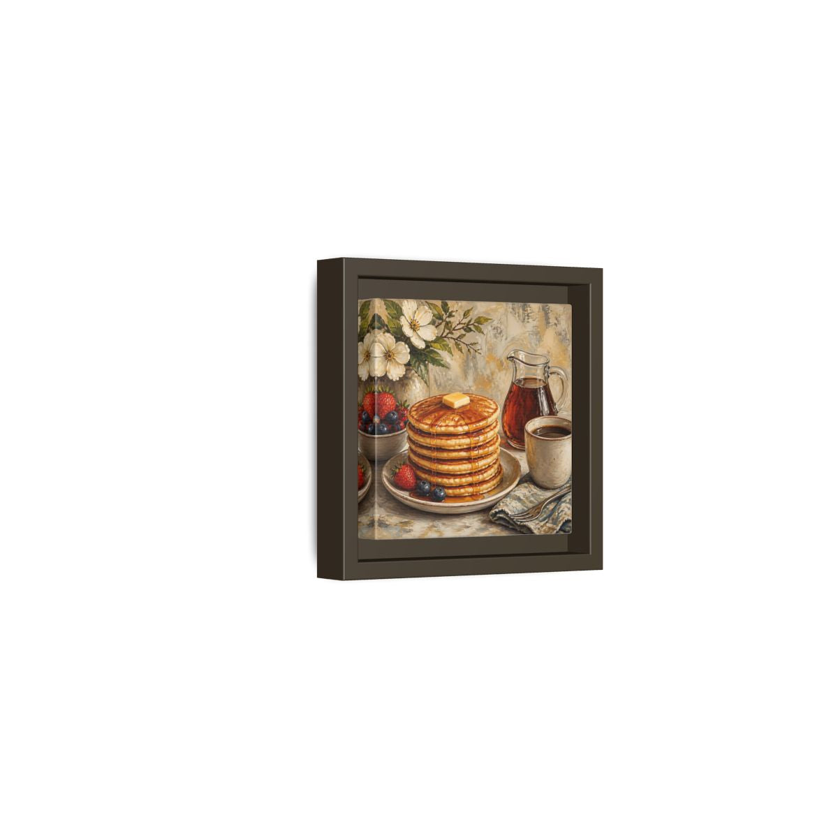 Side Mockup 23. Nature Pancakes Warm Breakfast Scene shown as stretched canvas wall art