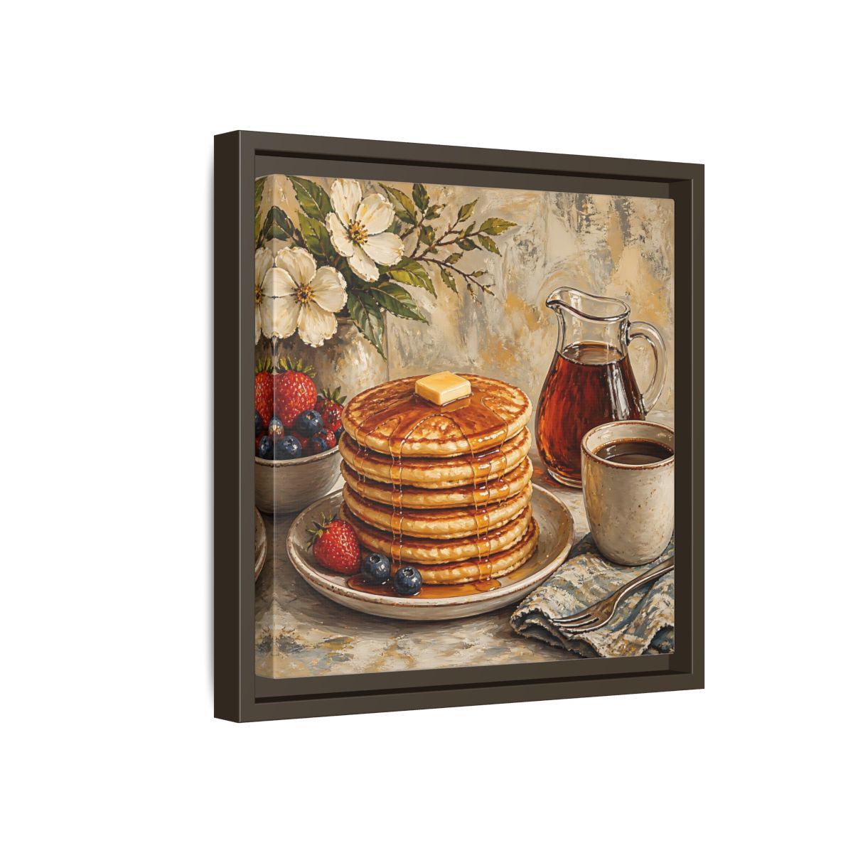 Side Mockup 17. Nature Pancakes Warm Breakfast Scene shown as stretched canvas wall art