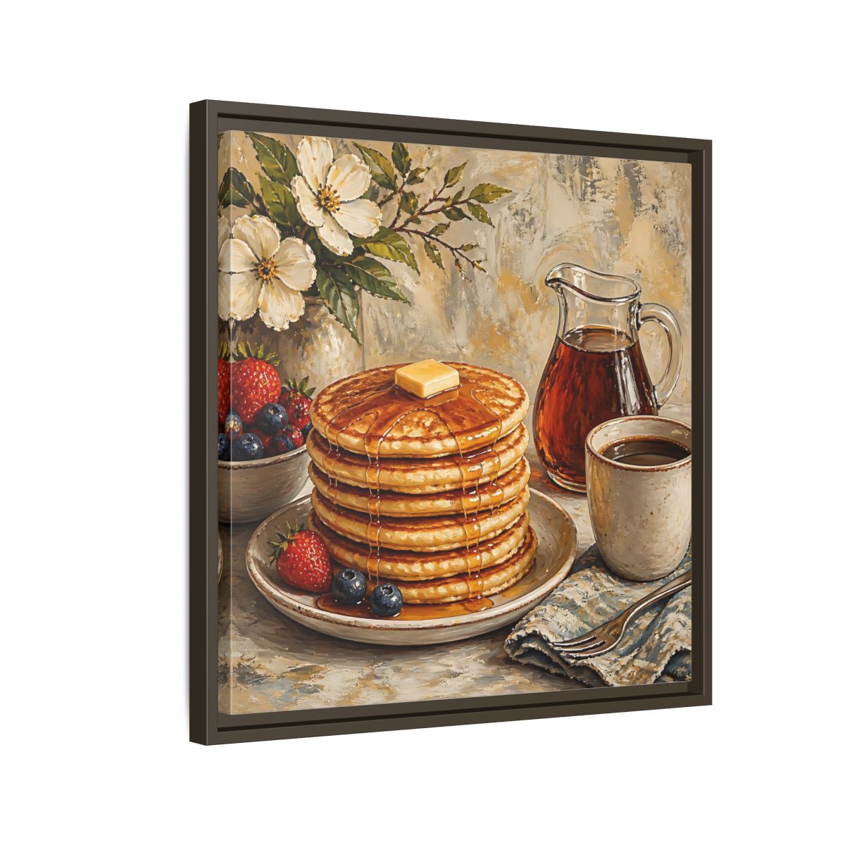 Side Mockup 11. Nature Pancakes Warm Breakfast Scene shown as stretched canvas wall art