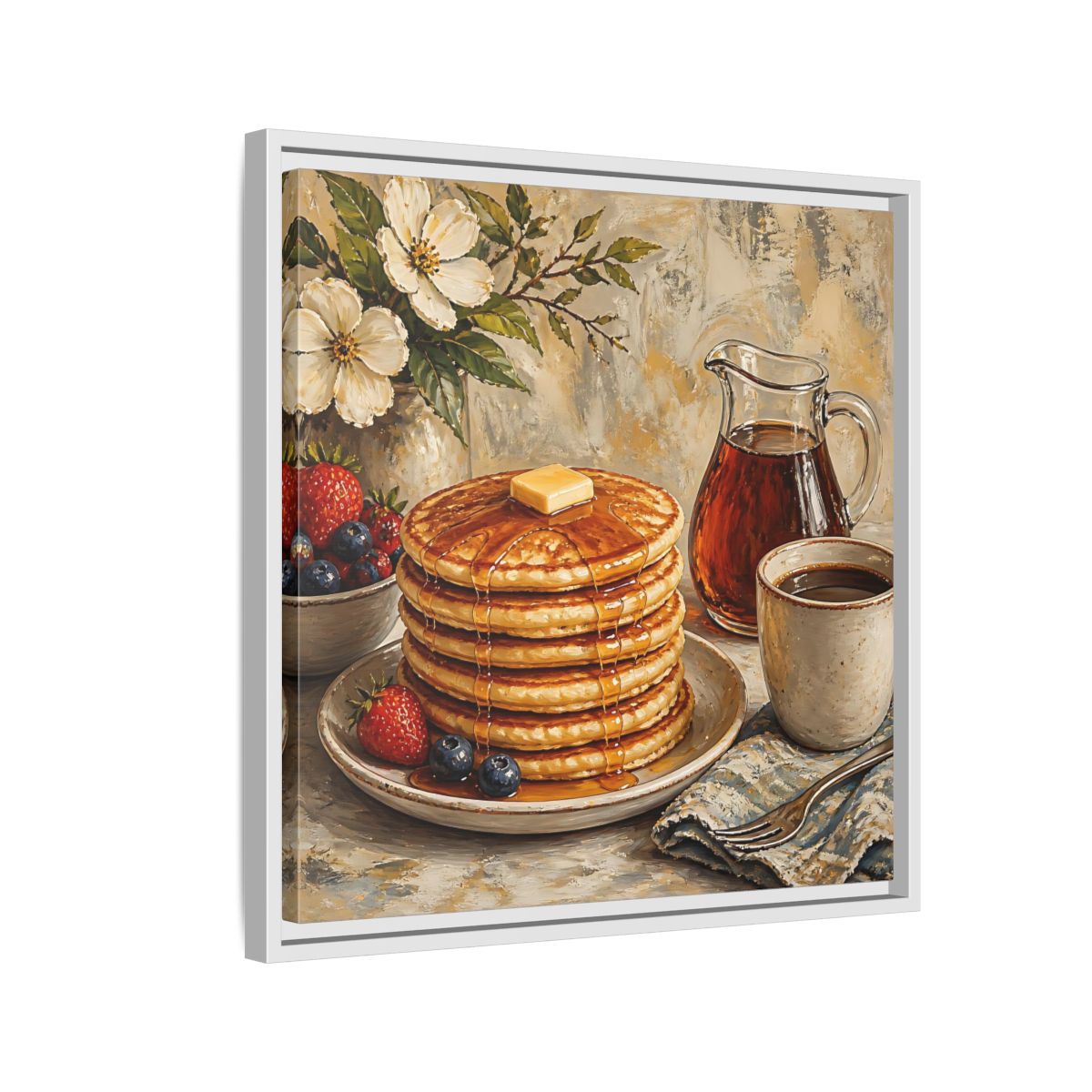 Side Mockup 10. Nature Pancakes Warm Breakfast Scene shown as stretched canvas wall art