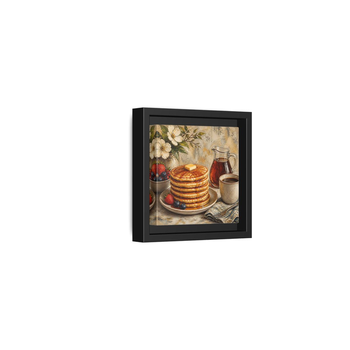 Side Mockup 24. Nature Pancakes Warm Breakfast Scene shown as stretched canvas wall art