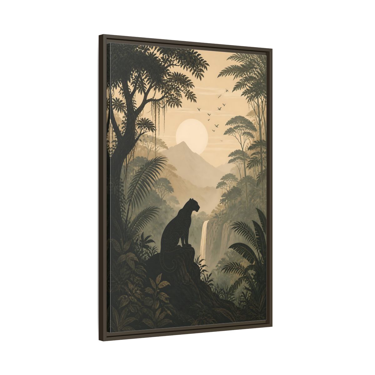 Main Mockup. Nature Panther Dark Green And Gold shown as stretched canvas wall art