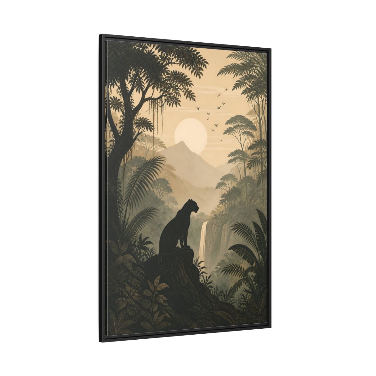 Side Mockup 12. Nature Panther Dark Green And Gold shown as stretched canvas wall art