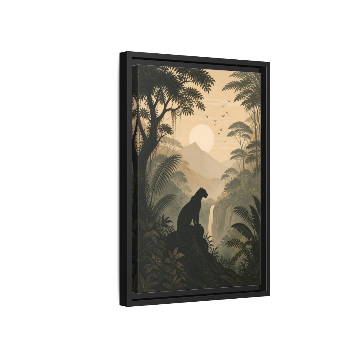 Side Mockup 6. Nature Panther Dark Green And Gold shown as stretched canvas wall art
