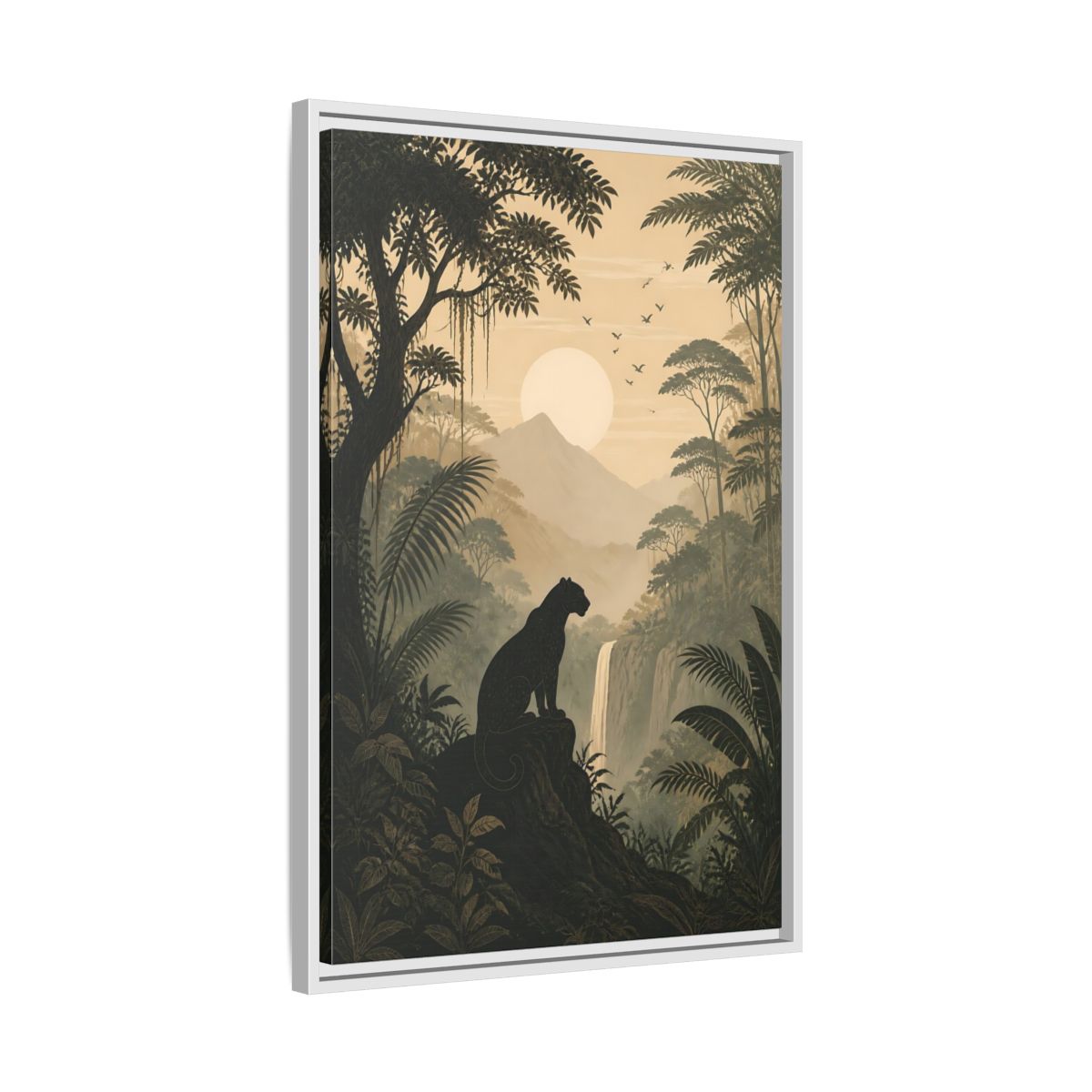 Side Mockup 10. Nature Panther Dark Green And Gold shown as stretched canvas wall art