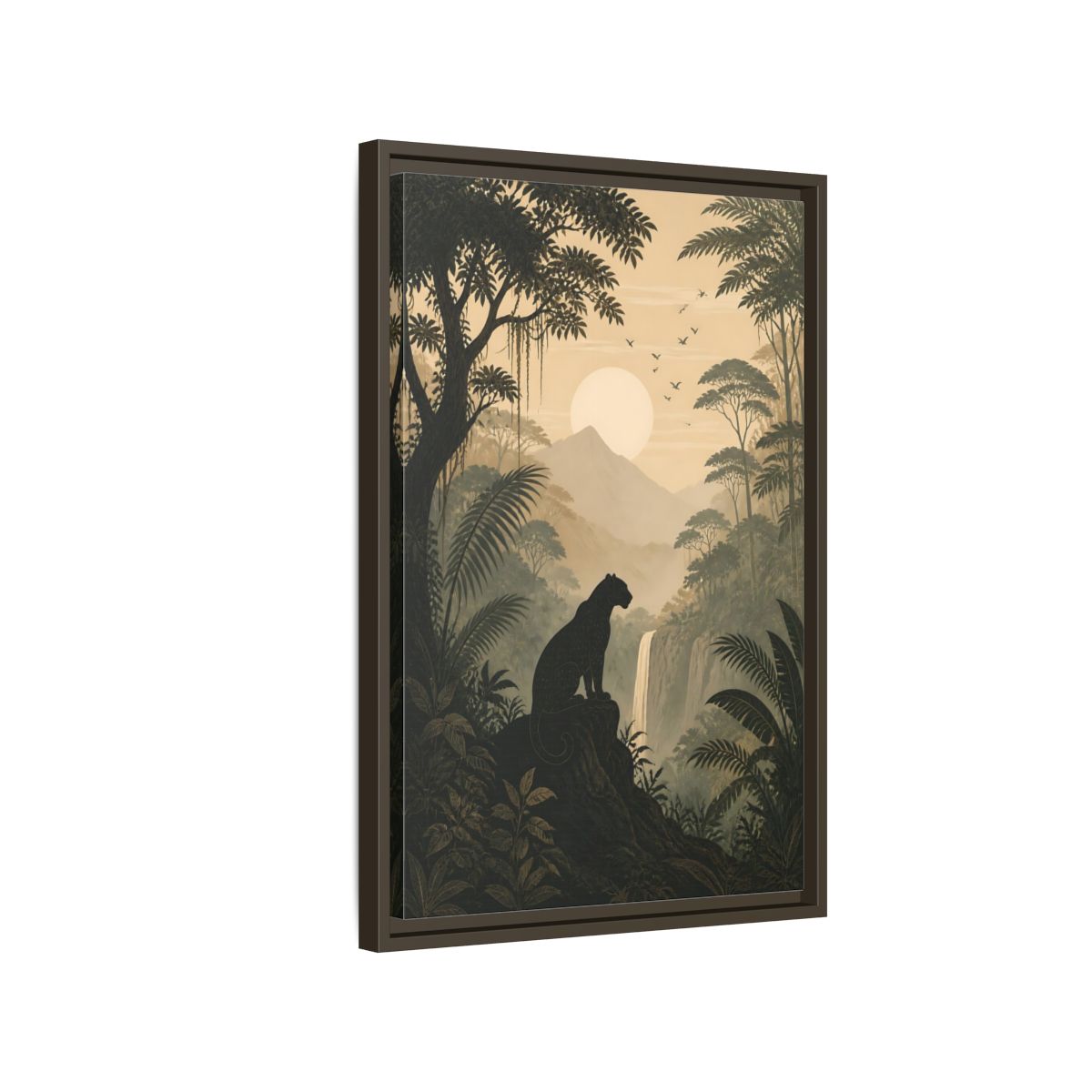 Side Mockup 2. Nature Panther Dark Green And Gold shown as stretched canvas wall art