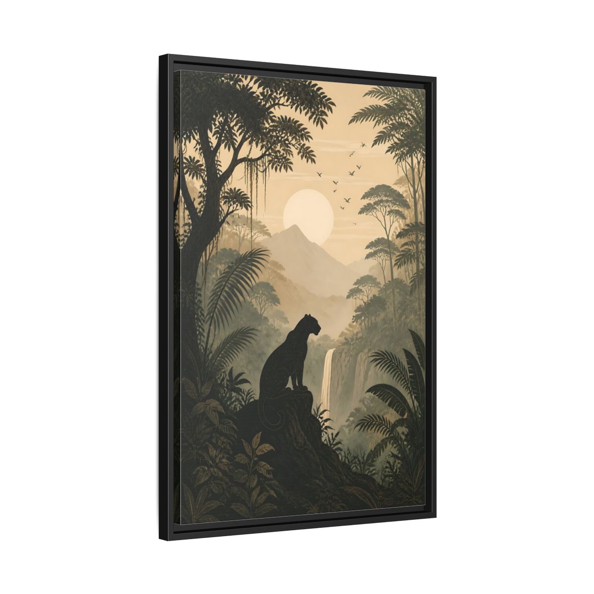 Side Mockup 14. Nature Panther Dark Green And Gold shown as stretched canvas wall art