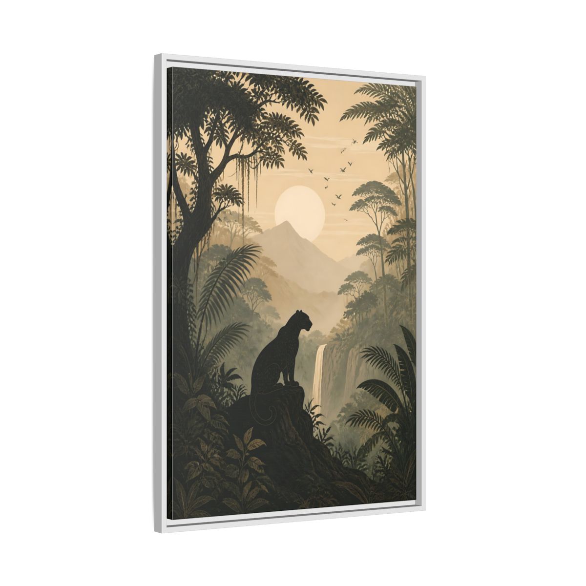 Side Mockup 9. Nature Panther Dark Green And Gold shown as stretched canvas wall art