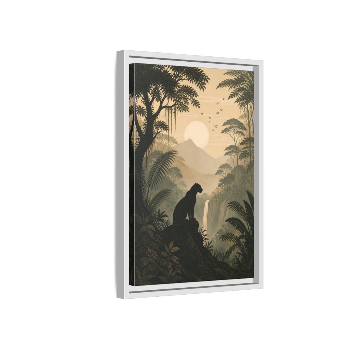Side Mockup 4. Nature Panther Dark Green And Gold shown as stretched canvas wall art