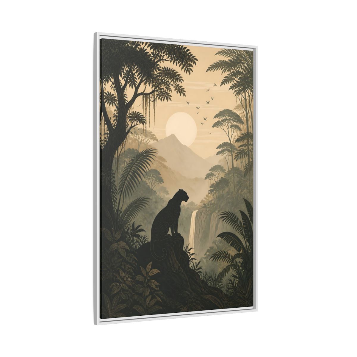 Side Mockup 7. Nature Panther Dark Green And Gold shown as stretched canvas wall art