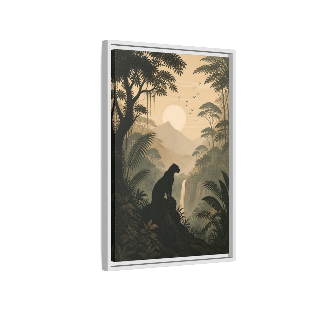 Side Mockup 1. Nature Panther Dark Green And Gold shown as stretched canvas wall art