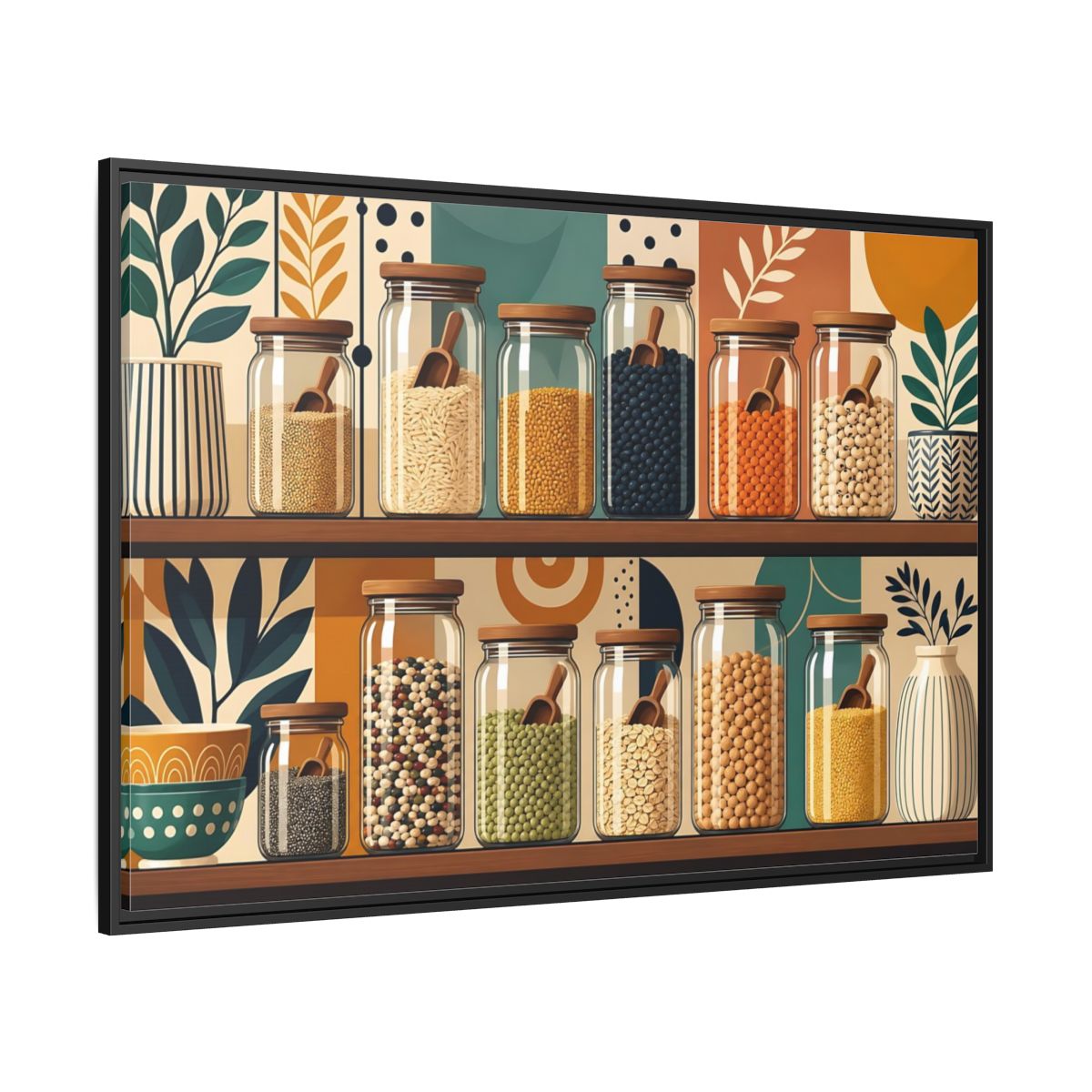 Side Mockup 12. Nature Pantry Jars Earthy Pantry Decor shown as stretched canvas wall art