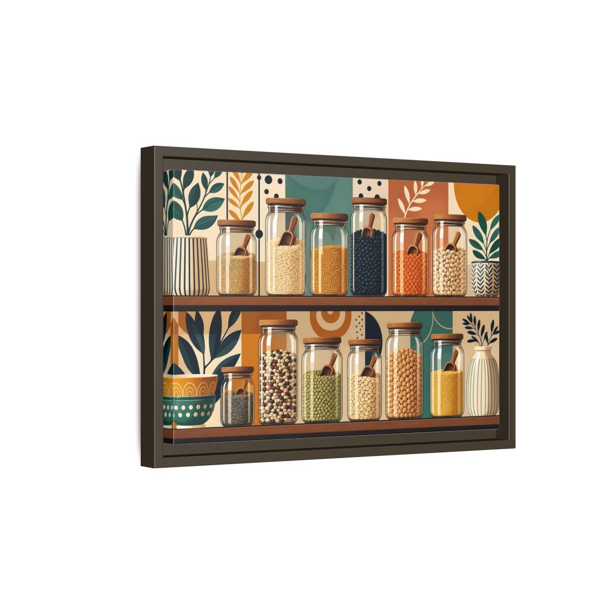 Side Mockup 5. Nature Pantry Jars Earthy Pantry Decor shown as stretched canvas wall art