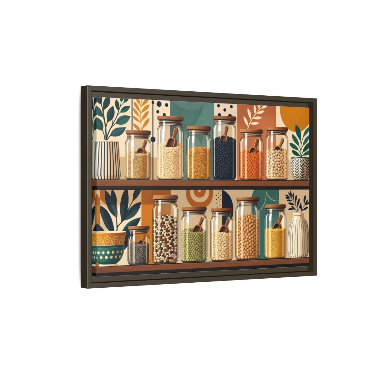 Side Mockup 2. Nature Pantry Jars Earthy Pantry Decor shown as stretched canvas wall art