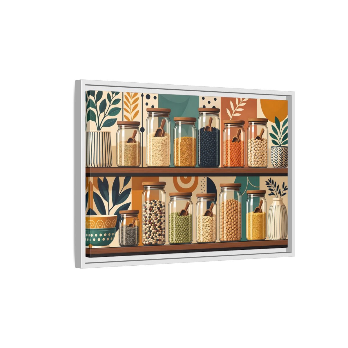 Side Mockup 1. Nature Pantry Jars Earthy Pantry Decor shown as stretched canvas wall art