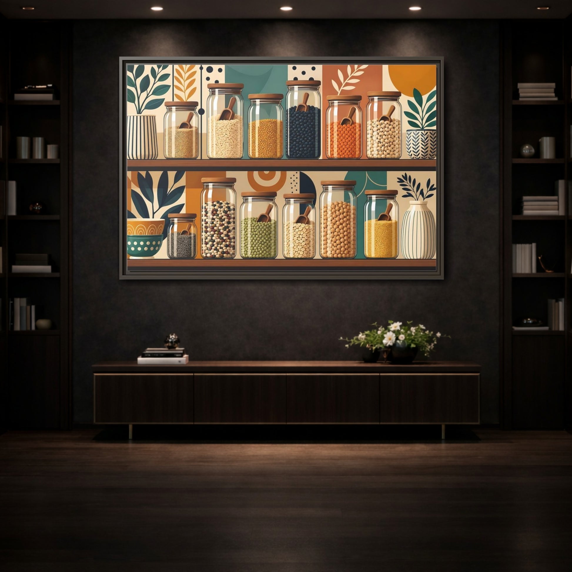 Mockup 3. Nature Pantry Jars Earthy Pantry Decor shown as stretched canvas wall art