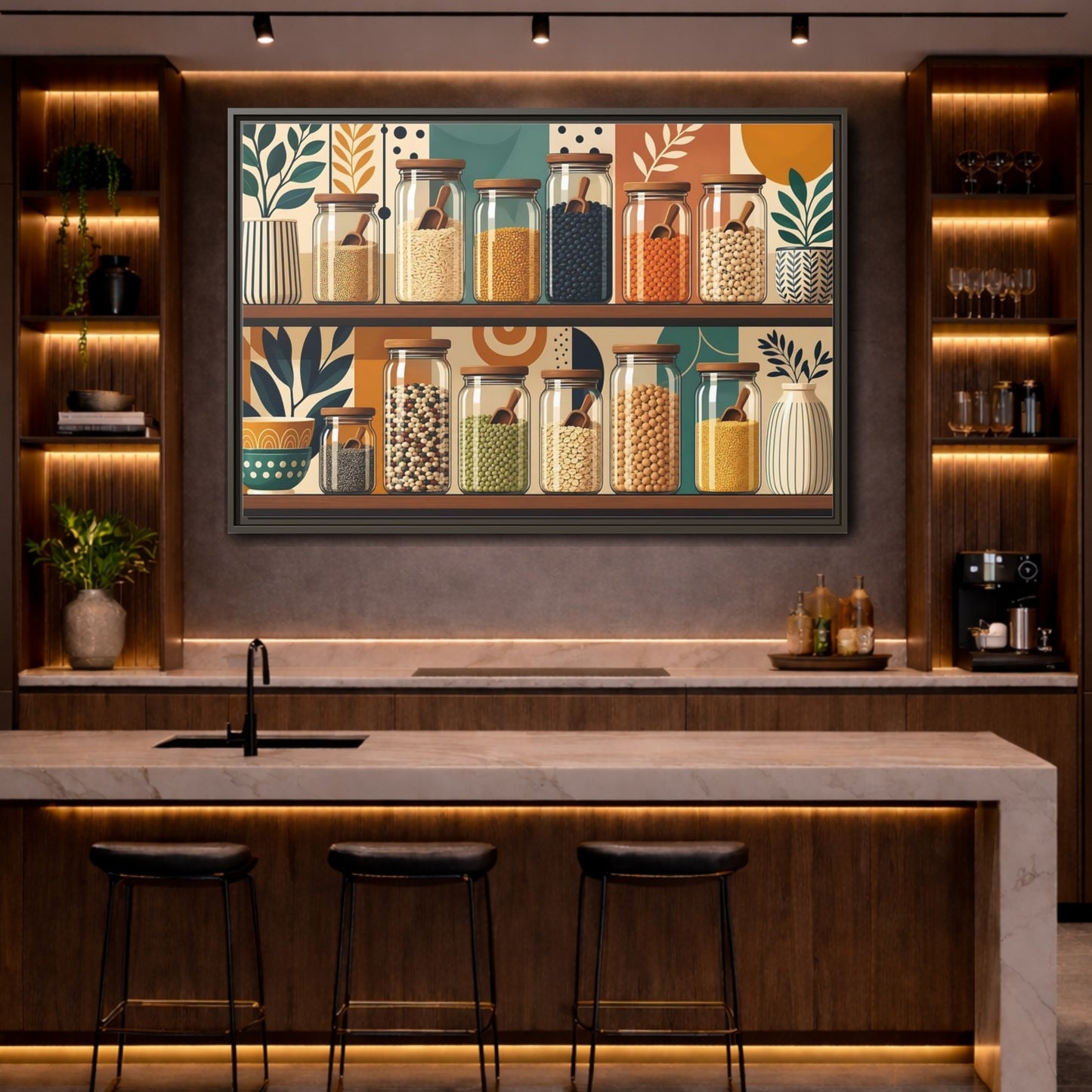 Mockup 4. Nature Pantry Jars Earthy Pantry Decor shown as stretched canvas wall art