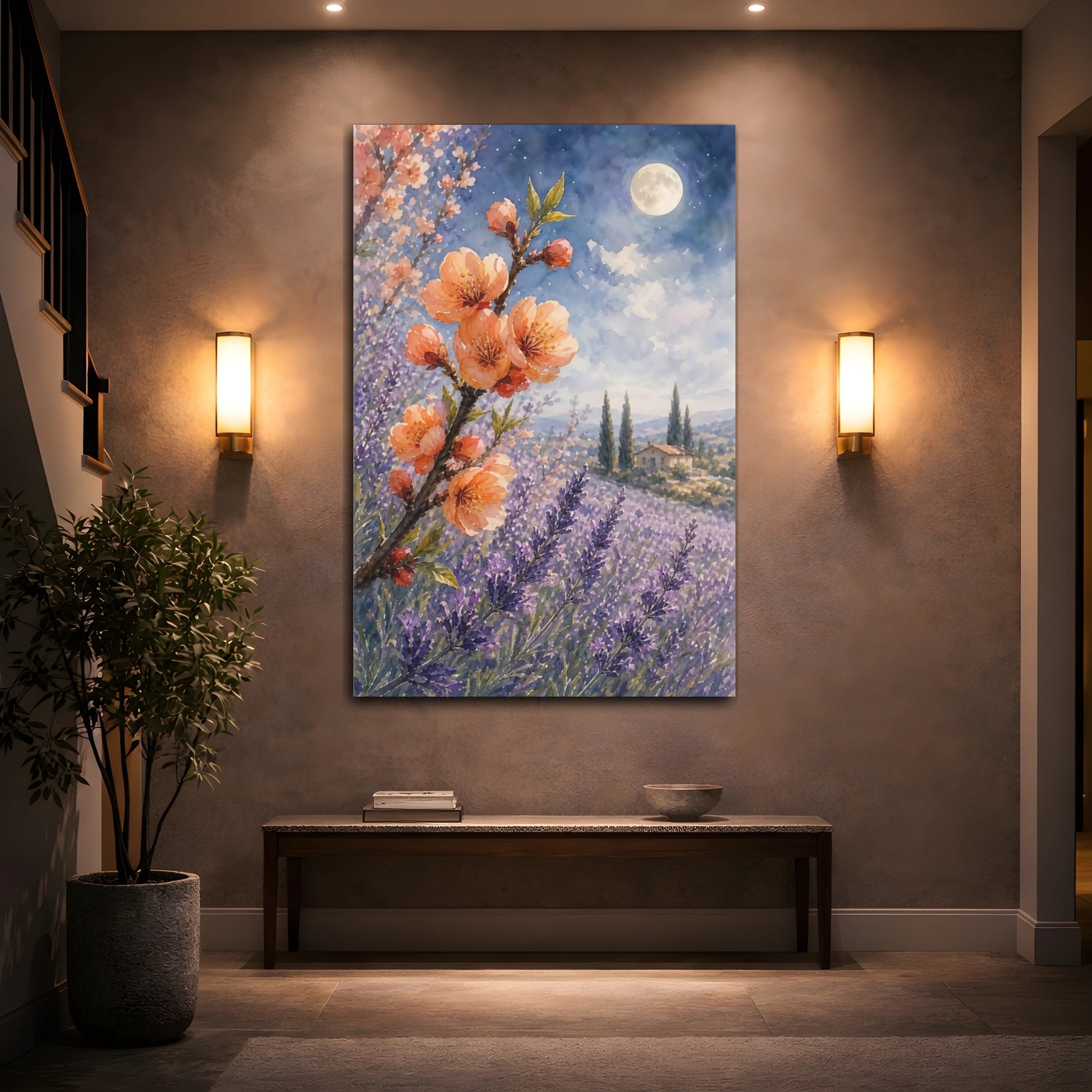 Mockup 2. Nature Peach Blossom Peach Lavender shown as stretched canvas wall art