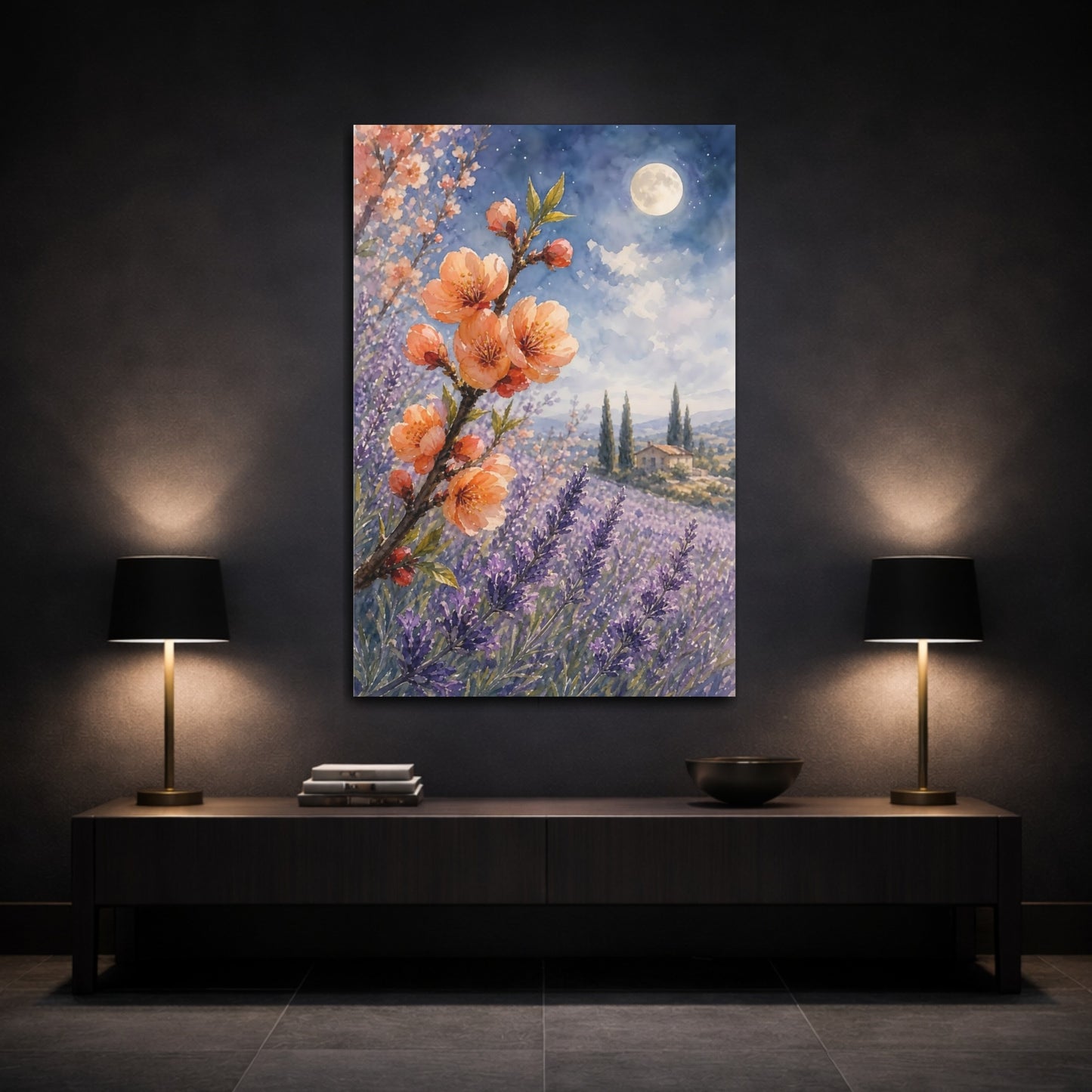 Mockup 3. Nature Peach Blossom Peach Lavender shown as stretched canvas wall art