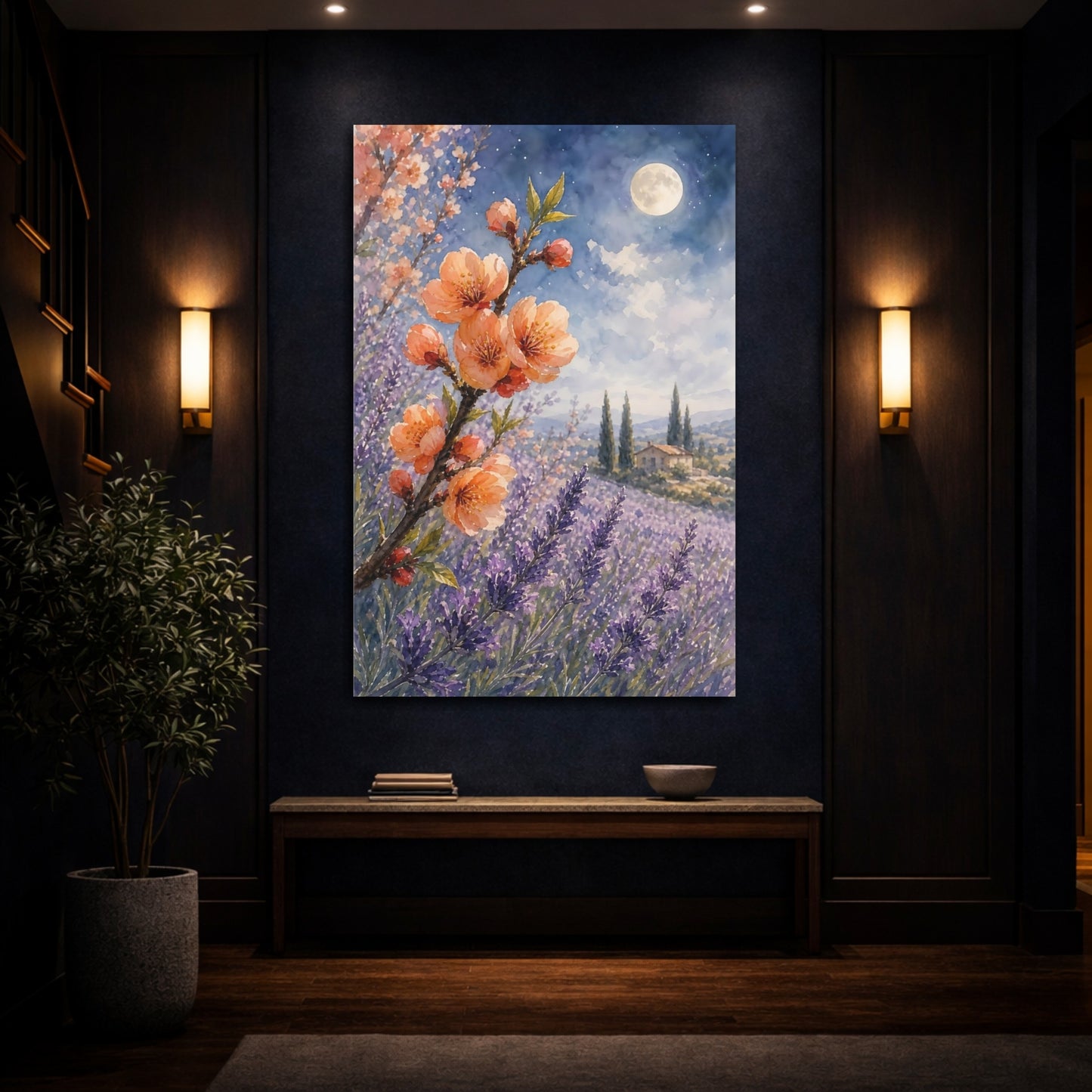 Mockup 4. Nature Peach Blossom Peach Lavender shown as stretched canvas wall art