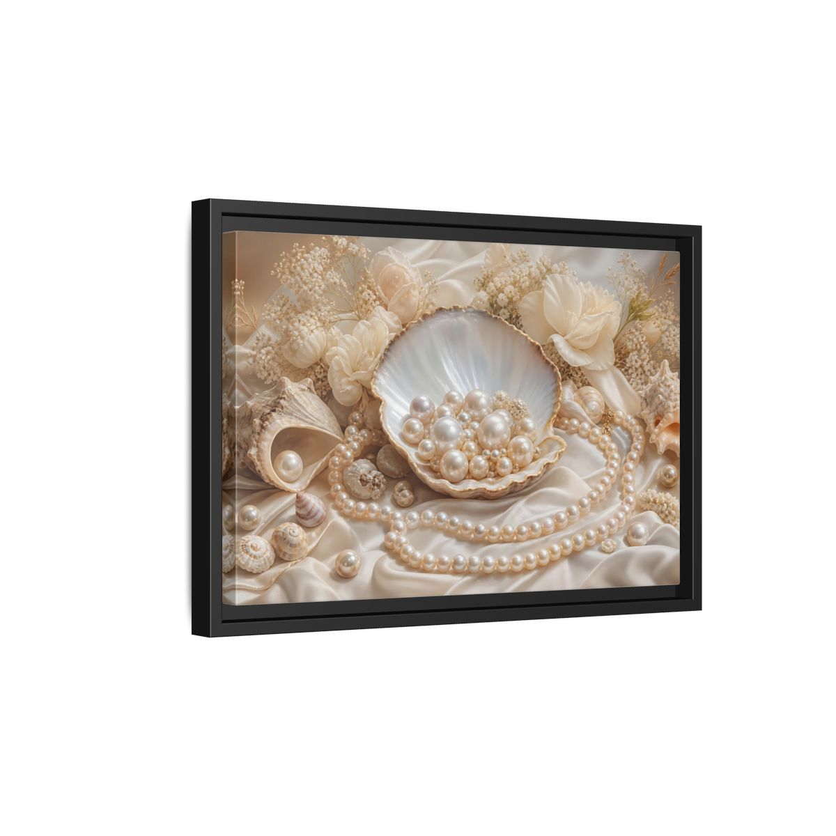 Side Mockup 6. Nature Pearls Pearl And Cream shown as stretched canvas wall art
