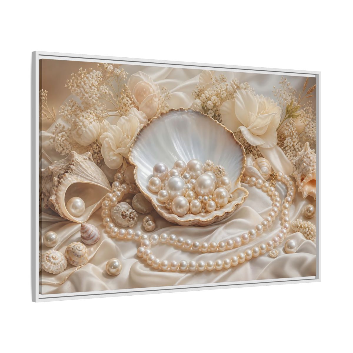 Side Mockup 7. Nature Pearls Pearl And Cream shown as stretched canvas wall art