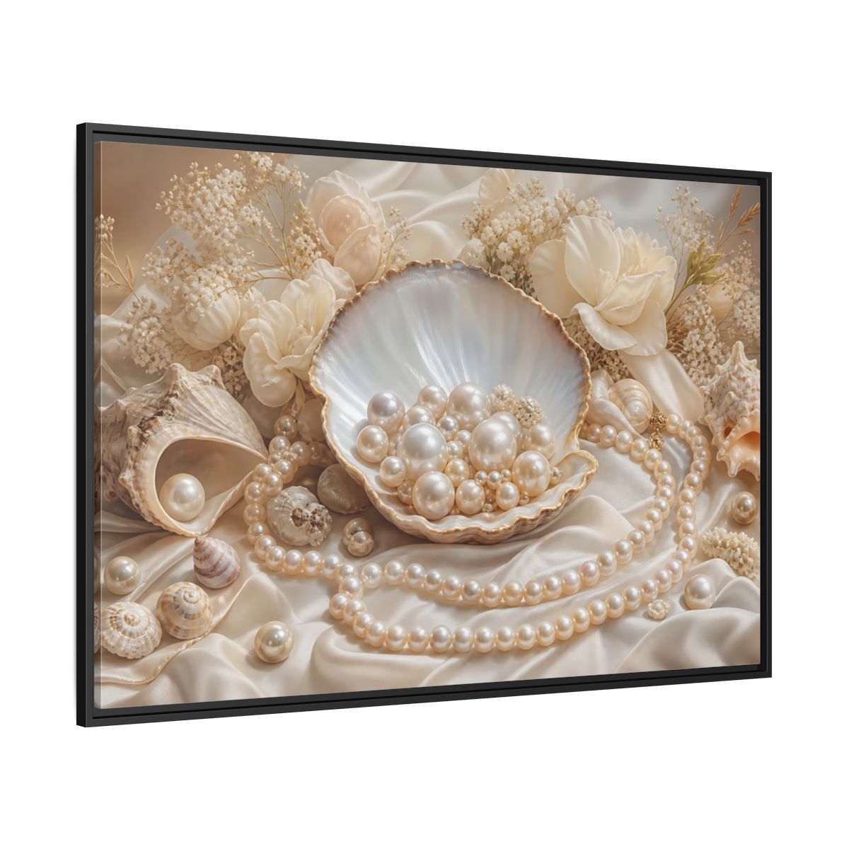 Side Mockup 12. Nature Pearls Pearl And Cream shown as stretched canvas wall art