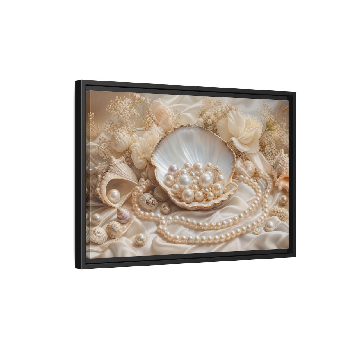 Side Mockup 3. Nature Pearls Pearl And Cream shown as stretched canvas wall art