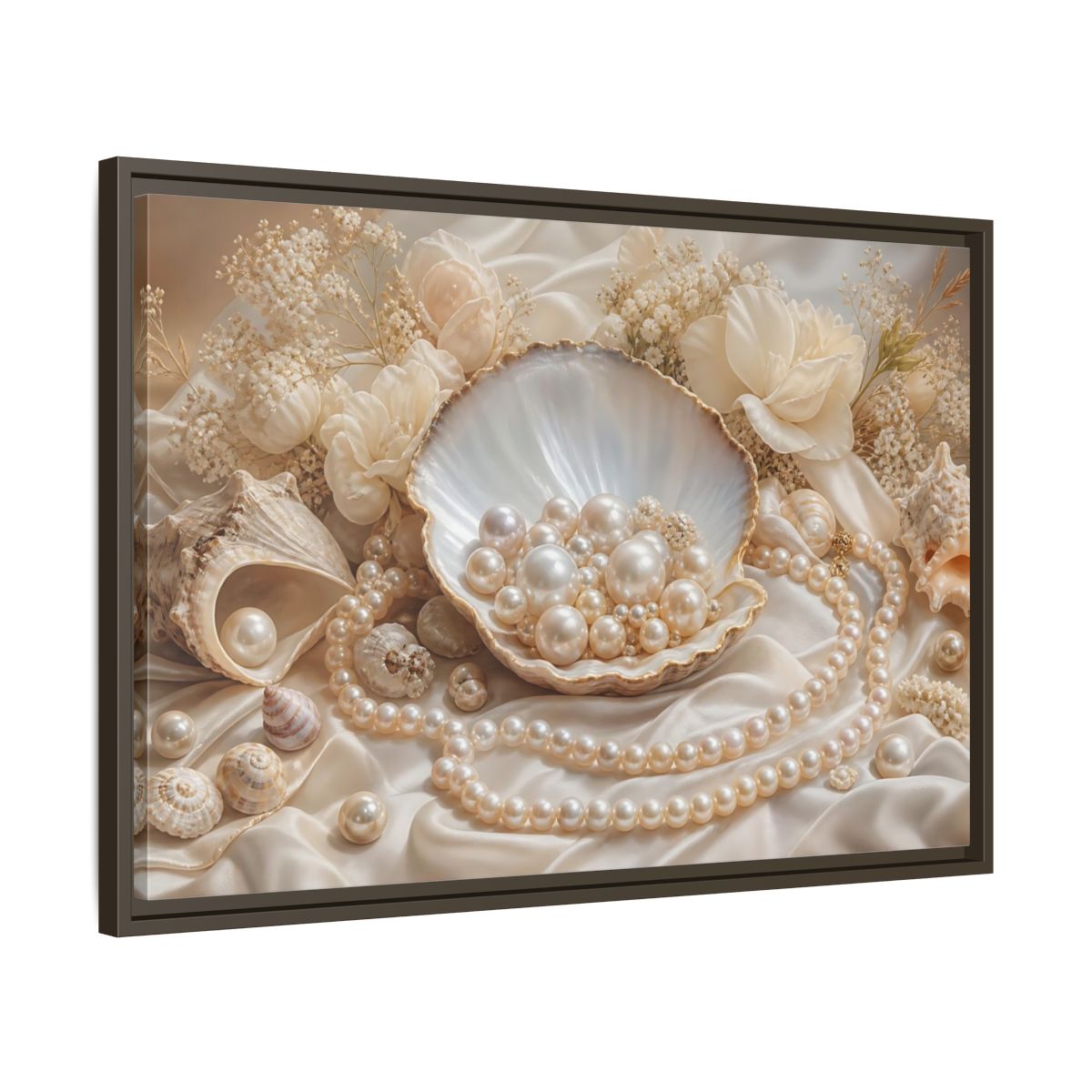 Side Mockup 11. Nature Pearls Pearl And Cream shown as stretched canvas wall art