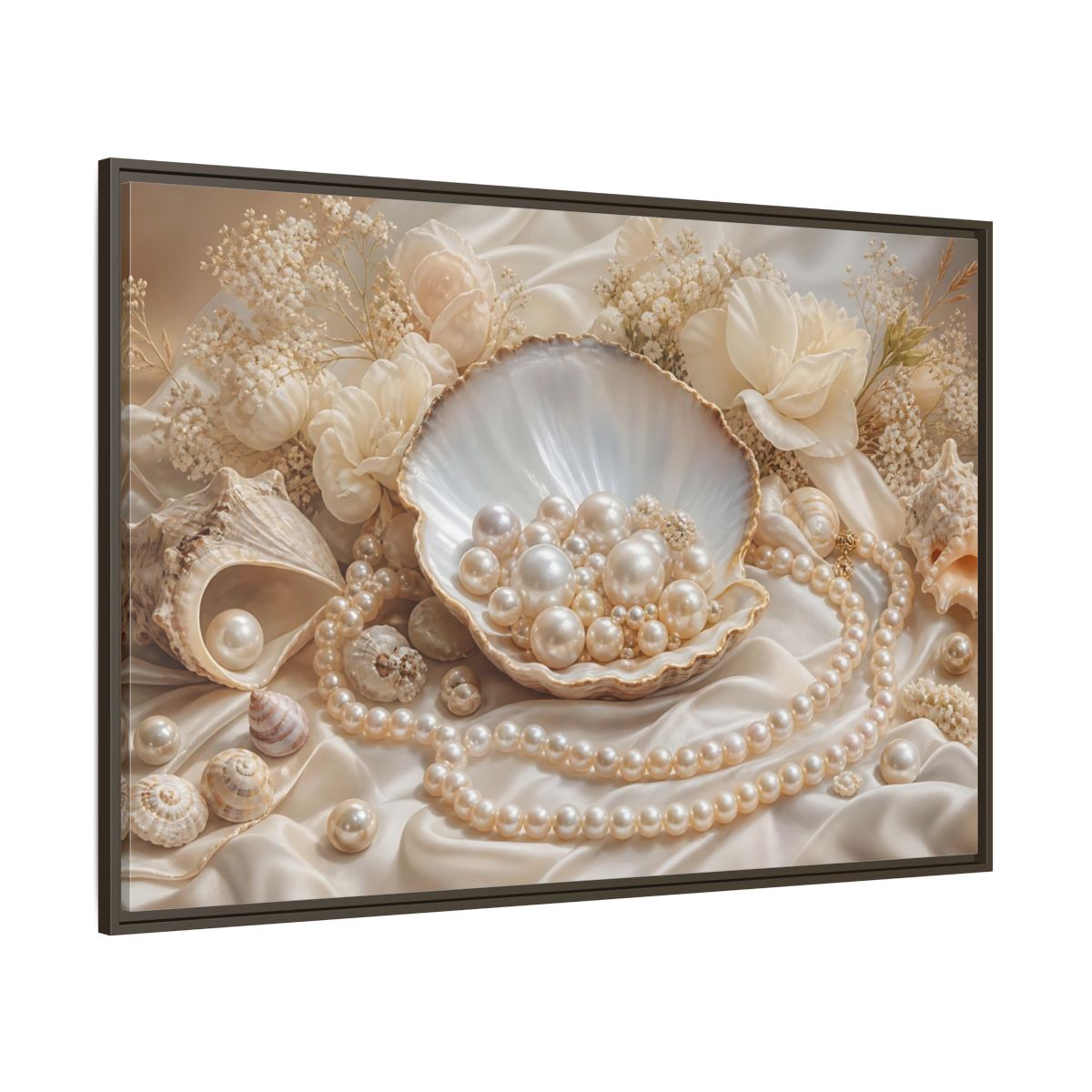 Side Mockup 8. Nature Pearls Pearl And Cream shown as stretched canvas wall art