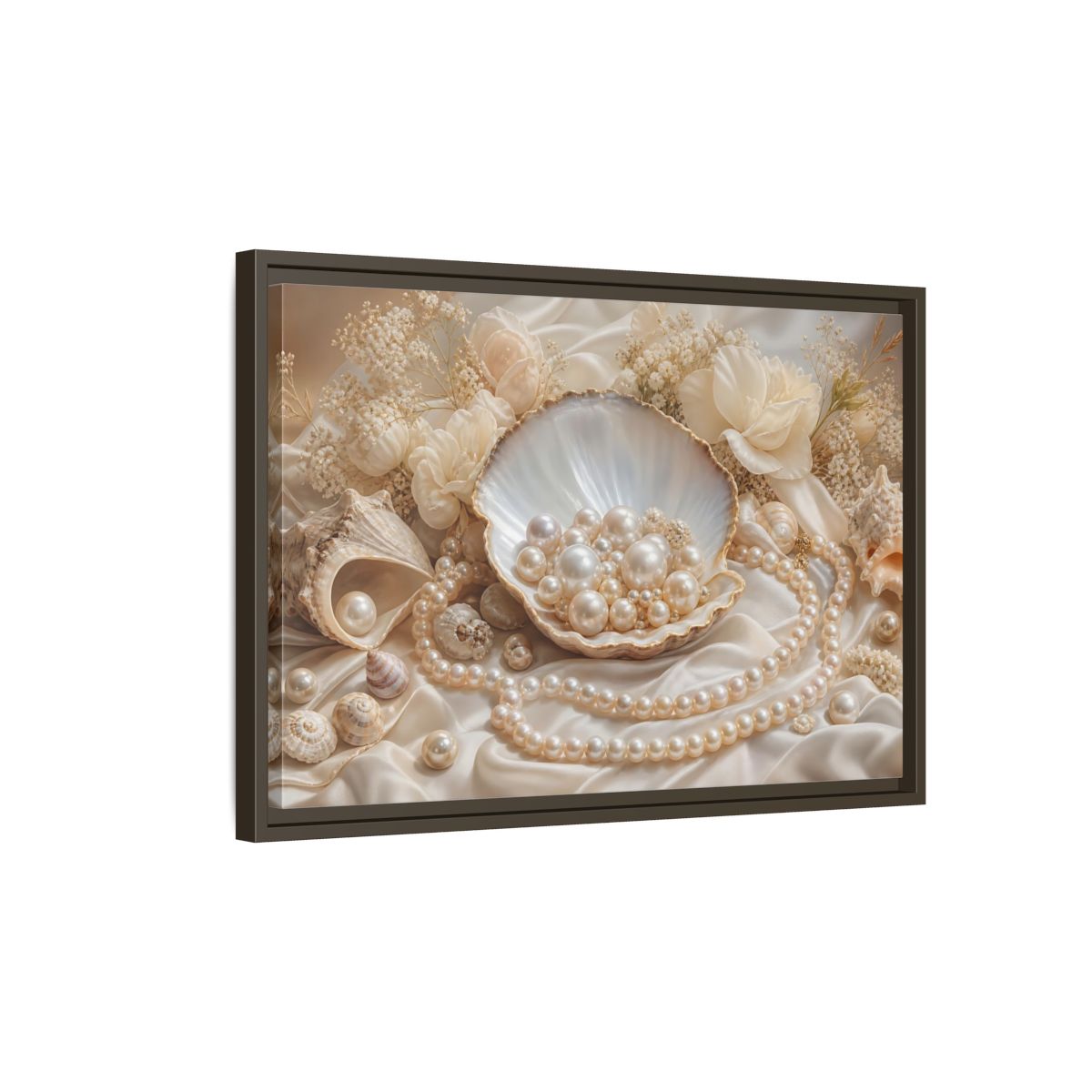 Side Mockup 2. Nature Pearls Pearl And Cream shown as stretched canvas wall art