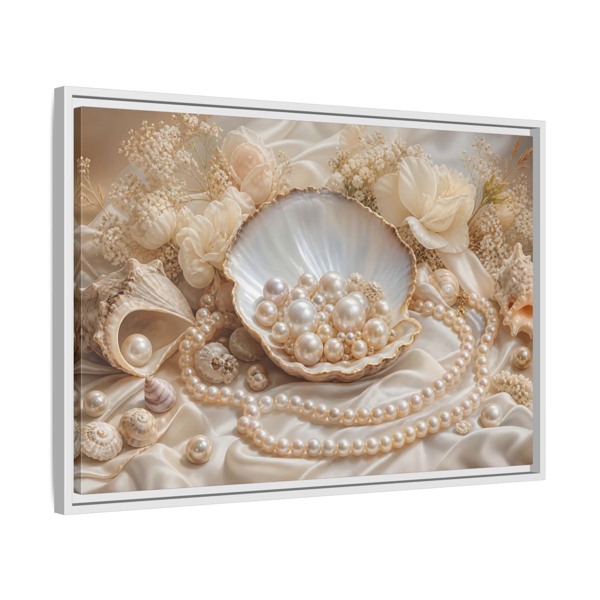 Side Mockup 10. Nature Pearls Pearl And Cream shown as stretched canvas wall art